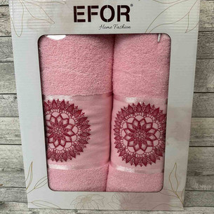 Подарочный набор полотенец для ванной 50х90, 70х140 Efor MANDALA хлопковая махра розовый