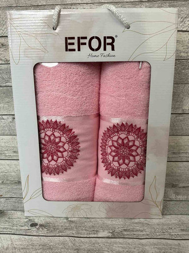 Подарочный набор полотенец для ванной 50х90, 70х140 Efor MANDALA хлопковая махра розовый, фото, фотография