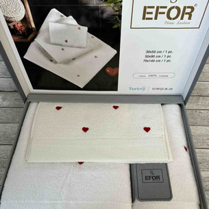 Подарочный набор полотенец для ванной 3 пр. Efor СЕРДЦЕ хлопковая махра кремовый+красный