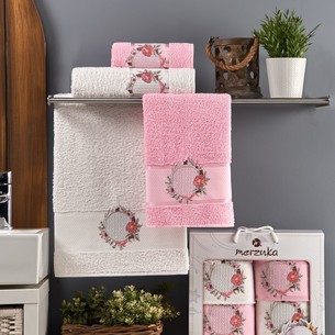 Подарочный набор полотенец для ванной 50х90(2), 70х140(2) Merzuka CEREMONY хлопковая махра розовый
