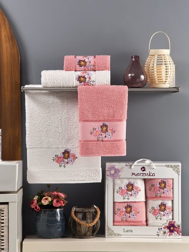 Подарочный набор полотенец для ванной 50х90(2), 70х140(2) Merzuka LARA хлопковая махра светло-розовый, фото, фотография