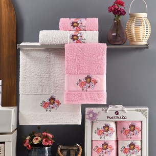 Подарочный набор полотенец для ванной 50х90(2), 70х140(2) Merzuka LARA хлопковая махра розовый