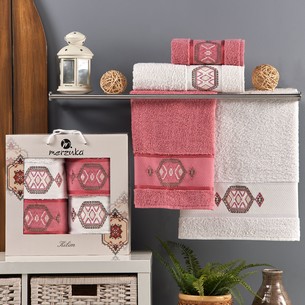 Подарочный набор полотенец для ванной 50х90(2), 70х140(2) Merzuka KILIM хлопковая махра тёмно-розовый