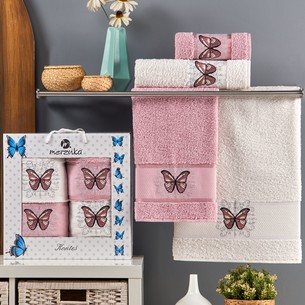 Подарочный набор полотенец для ванной 50х90(2), 70х140(2) Merzuka KONTES хлопковая махра розовый