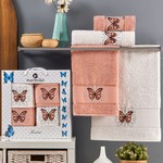 Подарочный набор полотенец для ванной 50х90(2), 70х140(2) Merzuka KONTES хлопковая махра оранжевый, фото, фотография