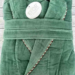 Халат женский Efor UZUN хлопковая махра зелёный XL