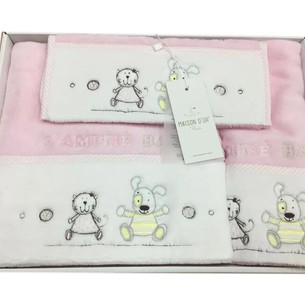 Подарочный набор детских полотенец Maison Dor LAMITE MAYER хлопковая махра 30х50, 50х70, 70х130 розовый