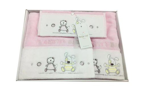 Подарочный набор детских полотенец Maison Dor LAMITE MAYER хлопковая махра 30х50, 50х70, 70х130 розовый, фото, фотография