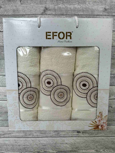 Подарочный набор полотенец для ванной 50х90(2), 70х140(1) Efor NOKTALI DAIRE хлопковая махра кремовый, фото, фотография
