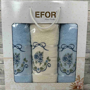 Подарочный набор полотенец для ванной 50х90(2), 70х140(1) Efor КОРОЛЕВСКАЯ РОЗА хлопковая махра синий