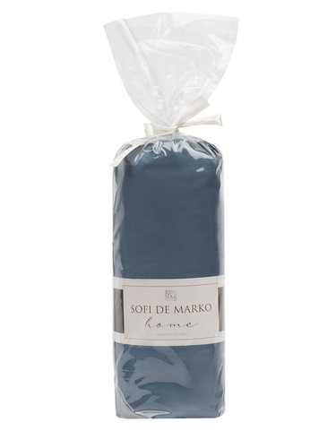 Простынь на резинке Sofi De Marko МАРМИС хлопковый сатин серо-голубой 180х200+30, фото, фотография
